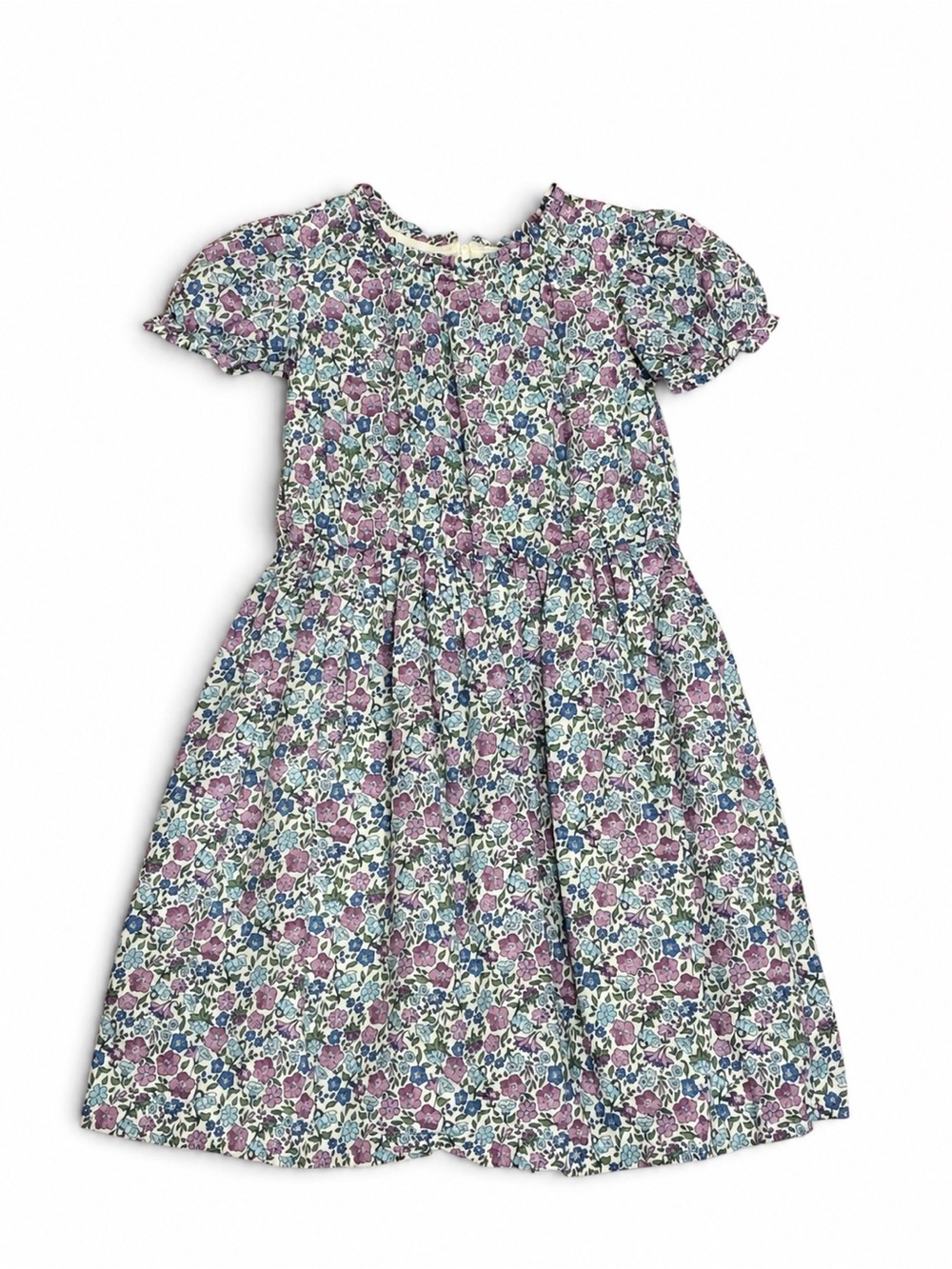 Hope Henry Girls Organic Cotton Dress 5 Purple Blue Prairie Floral Puff Sleeve
